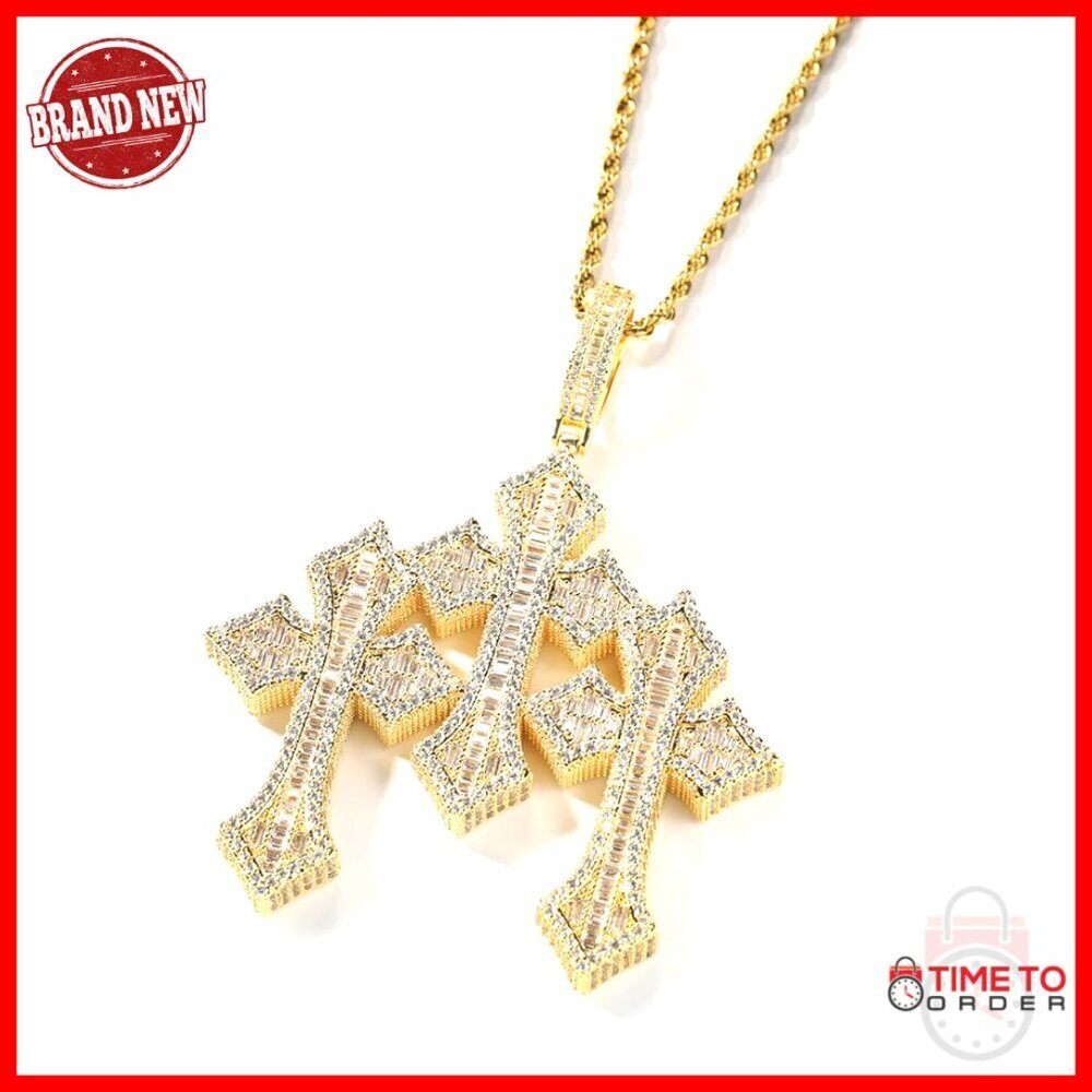 Men's 24-Inch Rope Link Chain Pendant Necklace Moissanite Gold Hip Hop